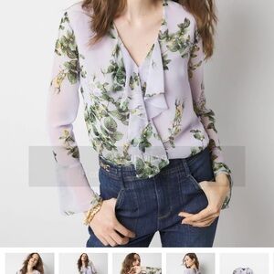 White House Black Market Lavender Floral Ruffle V-Neck Blouse